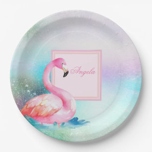 Modern Girly Colourful,Adorable Flamingos Paper Plate