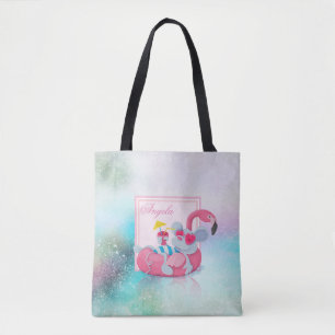 Modern Girly Colourful, Cute Mouse -Personalized Tote Bag