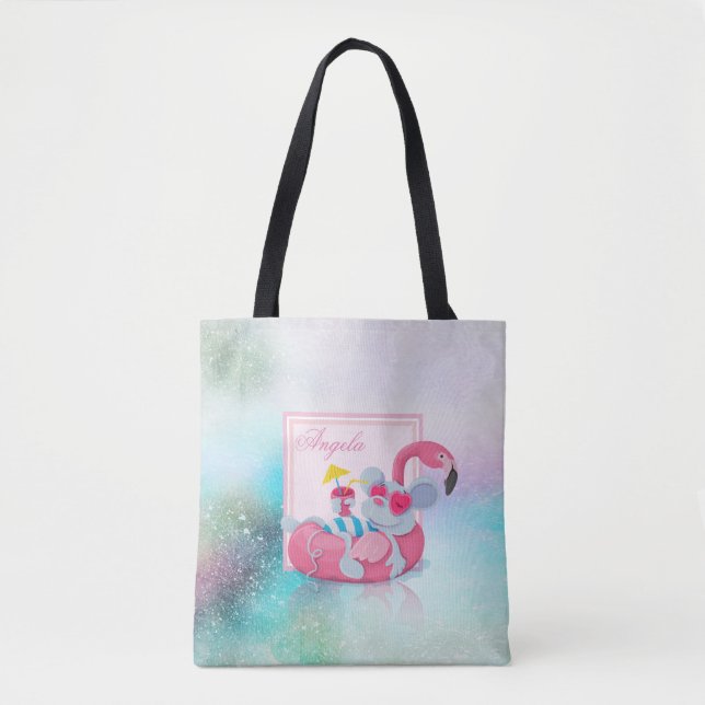 Modern Girly Colourful, Cute Mouse -Personalized Tote Bag (Front)