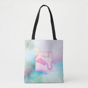 Modern Girly Colourful, Flamingos  -Personalized Tote Bag
