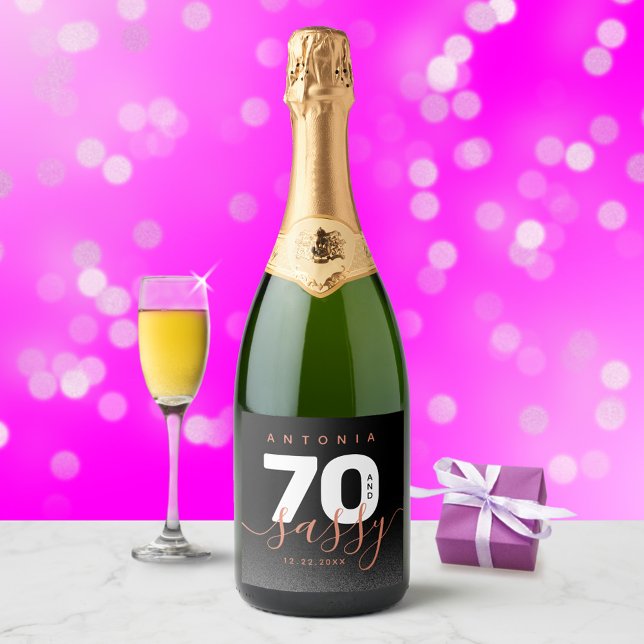 Modern Girly Copper 70 and Sassy Sparkling Wine Label (Creator Uploaded)