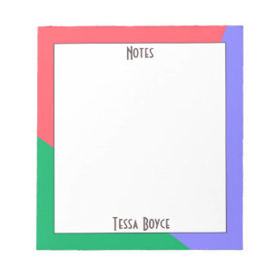 Modern Girly Coral Pink Blue Green Monogrammed Notepad