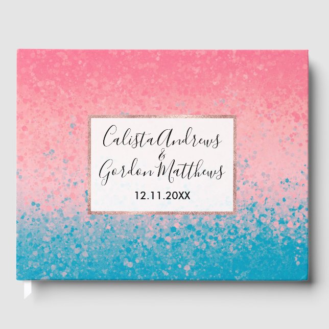 Modern Girly Coral Pink Gradient Paint Splatter Guest Book (Front)