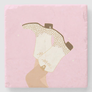 Modern Girly Cowgirl Boots Legs Stars Yeehaw Pink  Stone Coaster