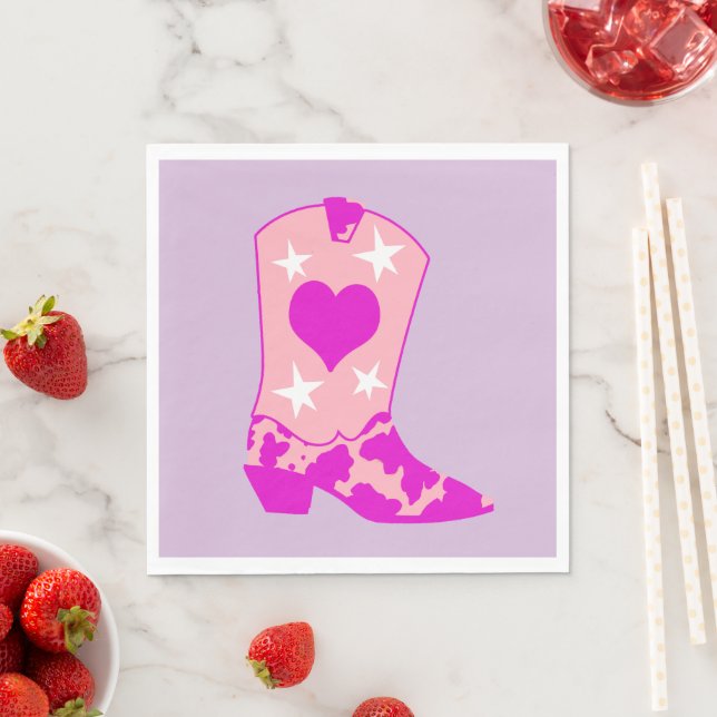Modern Girly Cowgirl Western Boot Lavender Lilac Napkin (Insitu)