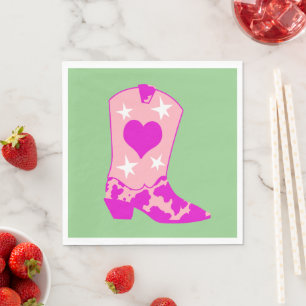 Modern Girly Cowgirl Western Yeehaw Boot Green Napkin