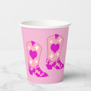 Modern Girly Cowgirl Western Yeehaw Boot Pink Paper Cups