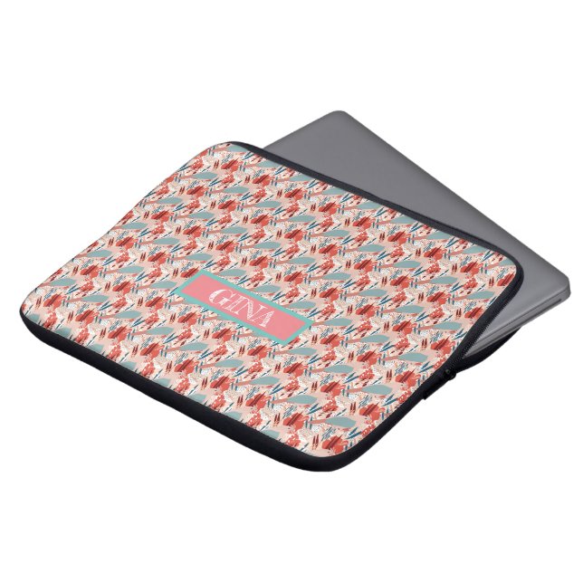 Modern Girly Cute Personalized  Laptop Sleeve (Front Top)