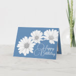 Modern Girly Daisies Floral Flowers Blue Birthday Card<br><div class="desc">Photograph featuring a close-up cut-out of three beautiful white daisies contrasted against a light blue coloured background. This card is offered in a number of different background colours. The daisies cover the front of this postcard which can be used as a thank you card, a birthday card, or any other...</div>