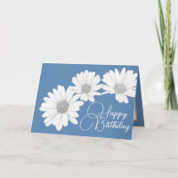 Modern Girly Daisies Floral Flowers Blue Birthday