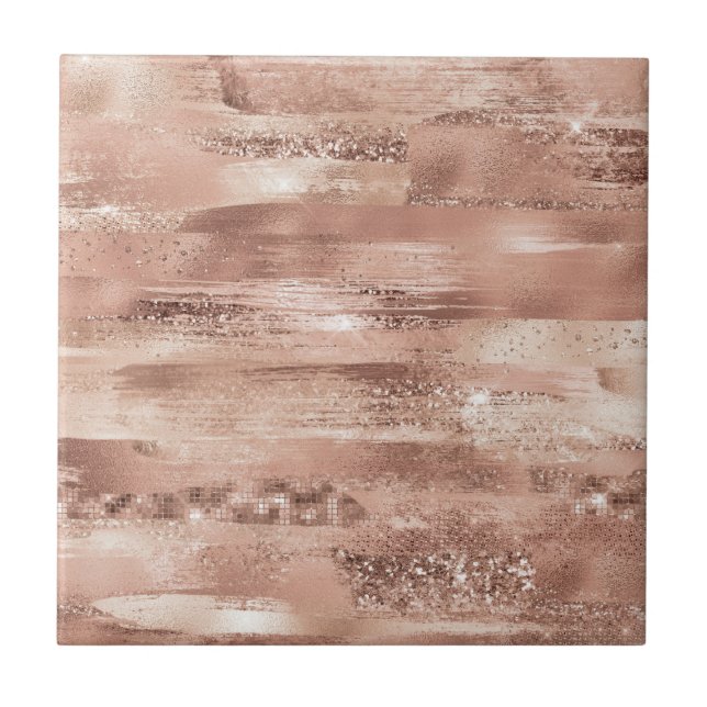 Modern Girly Dusty Rose Blush Brush Strokes Glam Tile (Front)
