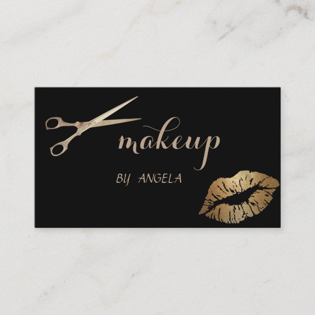 Modern Girly Elegant Glittery Lips,Scissors Business Card (Front)