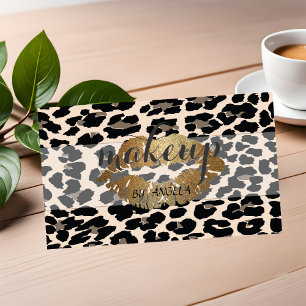 Modern Girly Elegant Leopard Print  Glitter Lips Business Card