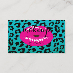Modern Girly Elegant Leopard Print  Pink Lips Business Card