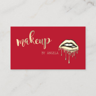 Modern Girly Elegant Red, Metallic Dripping Lips Business Card