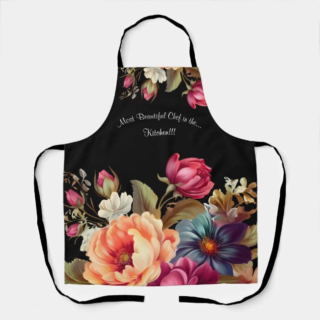 Modern Girly Floral All Over Print Apron (Front)