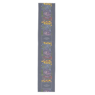 Modern girly floral colourful initial navy blue  medium table runner
