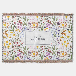 Modern girly floral colourful initial navy blue th throw blanket