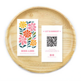 Modern Girly Floral QR Code Custom Template Business Card