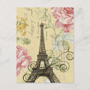 Modern Girly  floral Vintage Paris Eiffel Tower Postcard