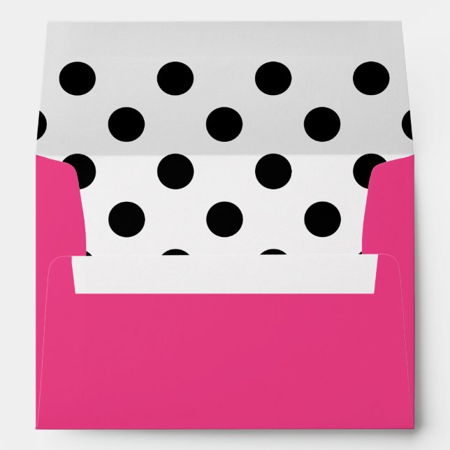 Modern Girly Fuchsia and Black Polka Dots Envelopes (Back (Bottom))