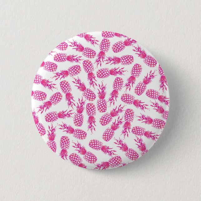 Modern girly fuchsia cute pineapple pattern 2 inch round button (Front)