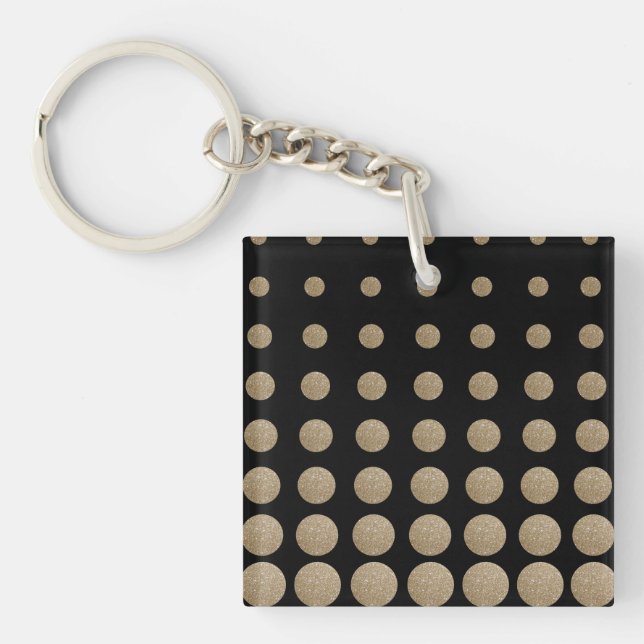 modern girly geometric black gold polka dots keychain (Front)