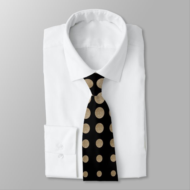 modern girly geometric black gold polka dots tie (Tied)