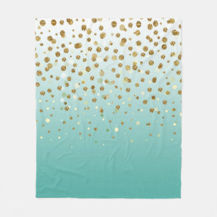 Modern Girly gold glitter confetti Blue Gradient Fleece Blanket