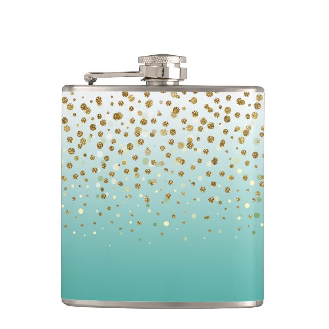 Modern Girly gold glitter confetti Blue Gradient  Hip Flask (Front)