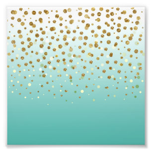 Modern Girly gold glitter confetti Blue Gradient Photo Print