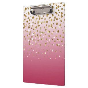 Modern Girly gold glitter confetti Pink Gradient Clipboard