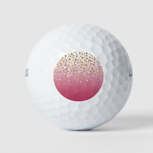 Modern Girly gold glitter confetti Pink Gradient Golf Balls (Front)