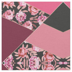 Modern Girly Gold Pink Black Floral Geometric Fabric
