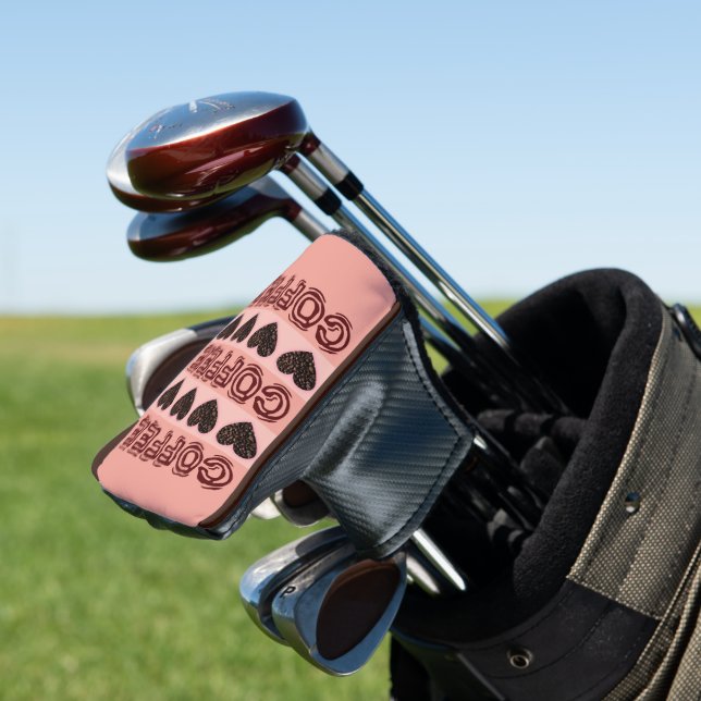 Modern Girly Heart Coffee Brown Pink Golfer Lover Golf Head Cover (In Situ)