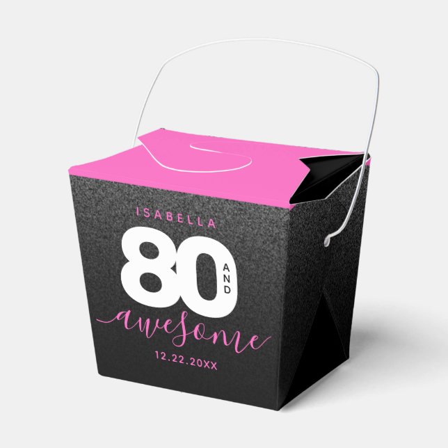 Modern Girly Hot Pink 80 and Awesome Favor Box (Front Side)