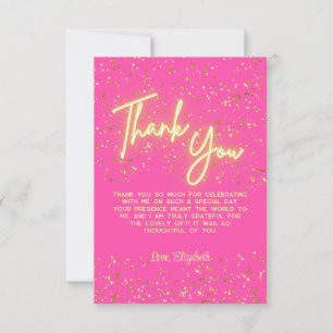 Modern Girly Hot Pink Neon Glow Thank You Script Card