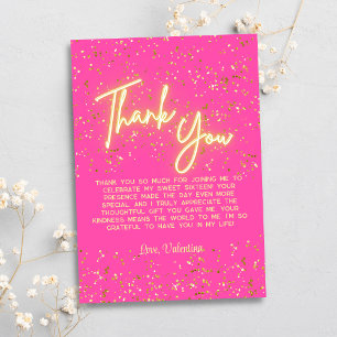 Modern Girly Hot Pink Neon Glow Thank You Script Card