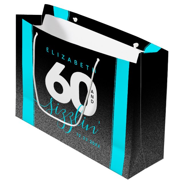 Modern Girly Ice Blue 60 and Sizzling Large Gift Bag (Front Angled)