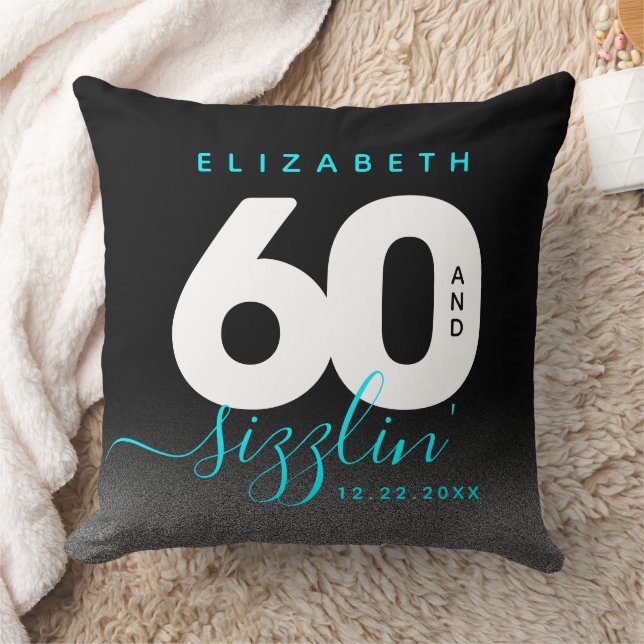 Modern Girly Ice Blue 60 and Sizzling Throw Pillow (Blanket)