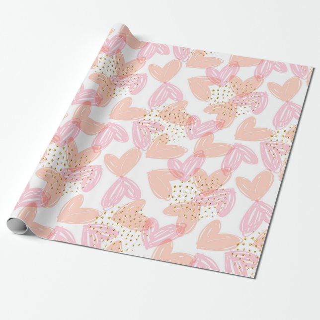 Modern Girly Love Hearts Gold Glitter Wedding Wrapping Paper (Unrolled)