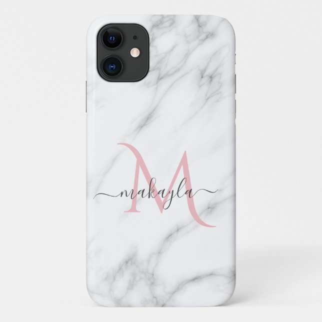 Modern Girly Marble Name Monogram Case-Mate iPhone Case (Back)