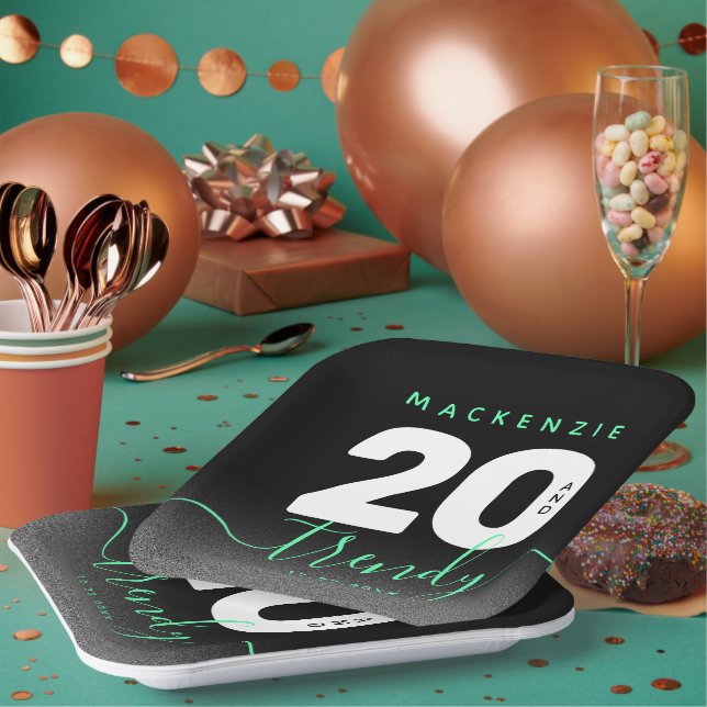 Modern Girly Mint Green 20 and Trendy Paper Plate (Multi)