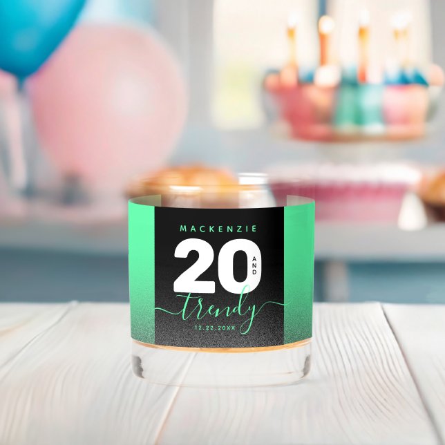 Modern Girly Mint Green 20 and Trendy Whiskey Glass (Insitu (Baby Shower))