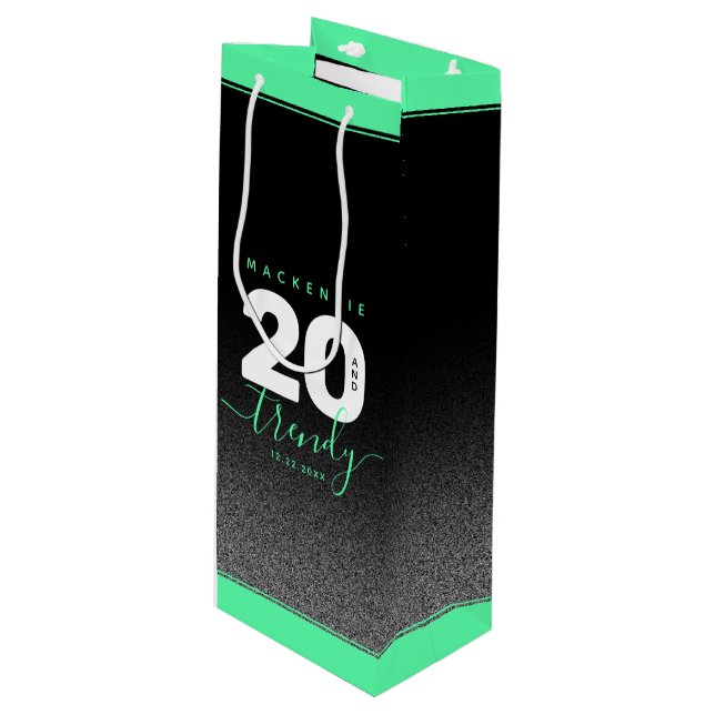 Modern Girly Mint Green 20 and Trendy Wine Gift Bag (Front Angled)
