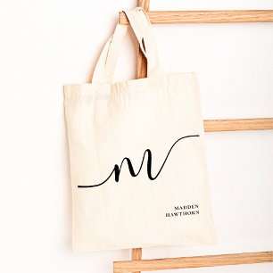 Modern Girly Monogram Script Calligraphy Chic Name Tote Bag