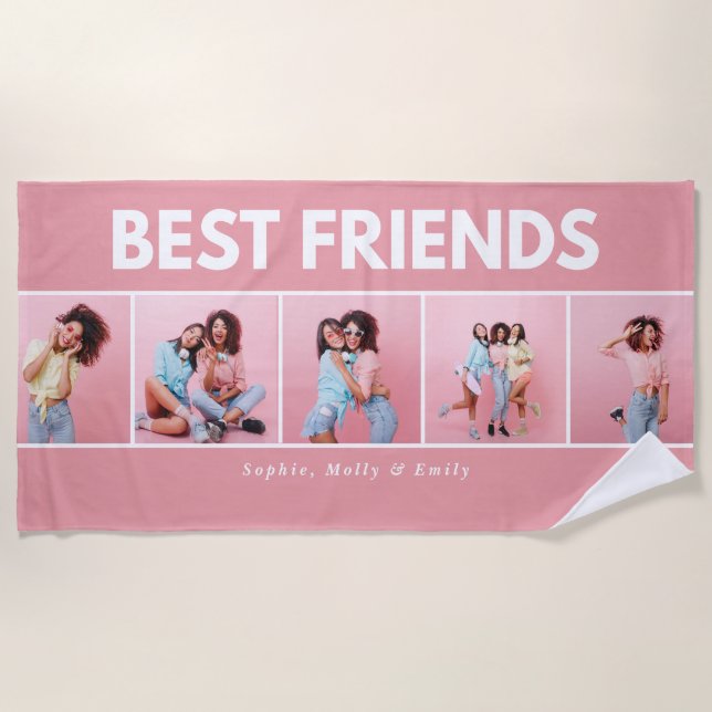 Modern girly multi photo script trendy bestfriends beach towel (Front)