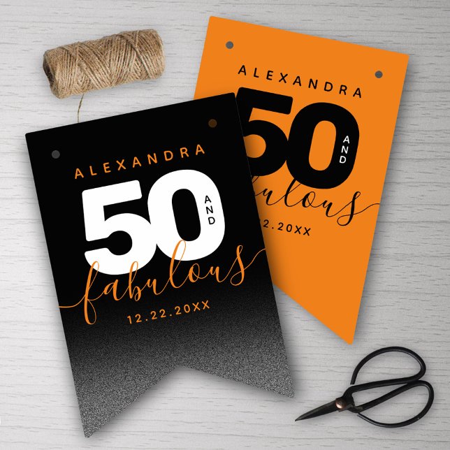 Modern Girly Orange 50 and Fabulous Bunting Flags (Girly Orange 50 and Fabulous Her 50th Birthday Bunting Flags Cover Photo.)