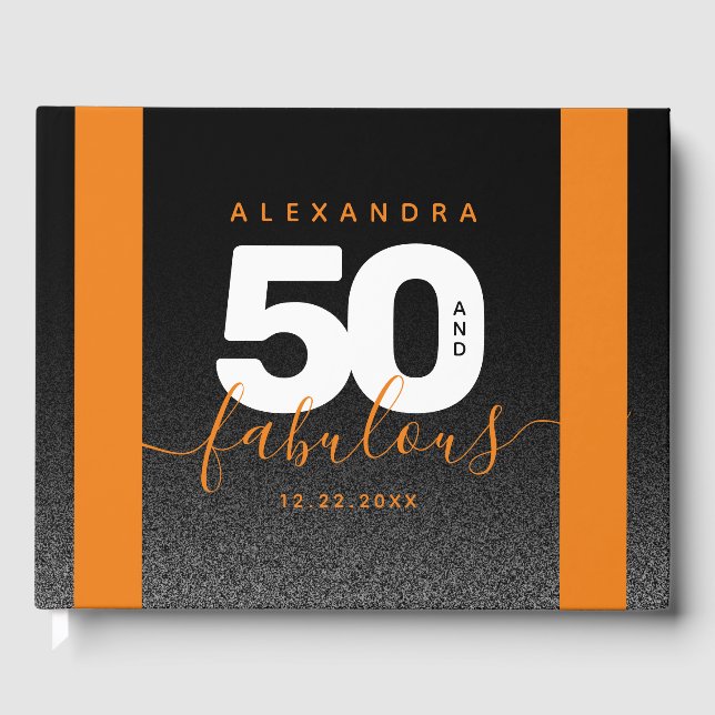 Modern Girly Orange 50 and Fabulous Guest Book (Front)
