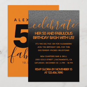 Modern Girly Orange 50 and Fabulous Invitation